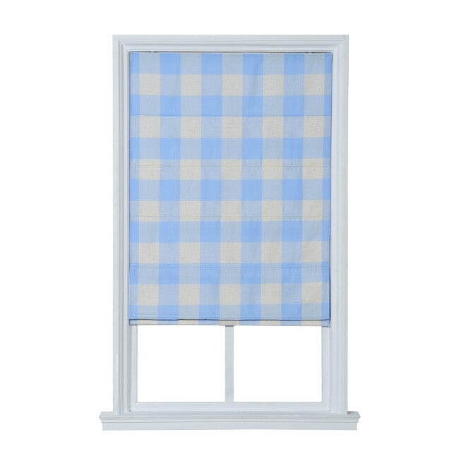 Cordless Plaid Flat Roman Shade, SKY BLUE, hi-res image number 0