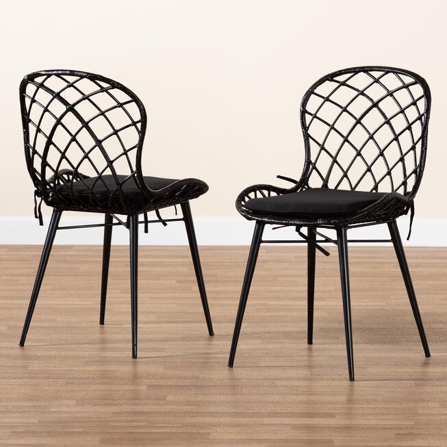 Sabelle Modern Bohemian Black Finished Rattan And Metal Dining Chair, , alternate image number 6