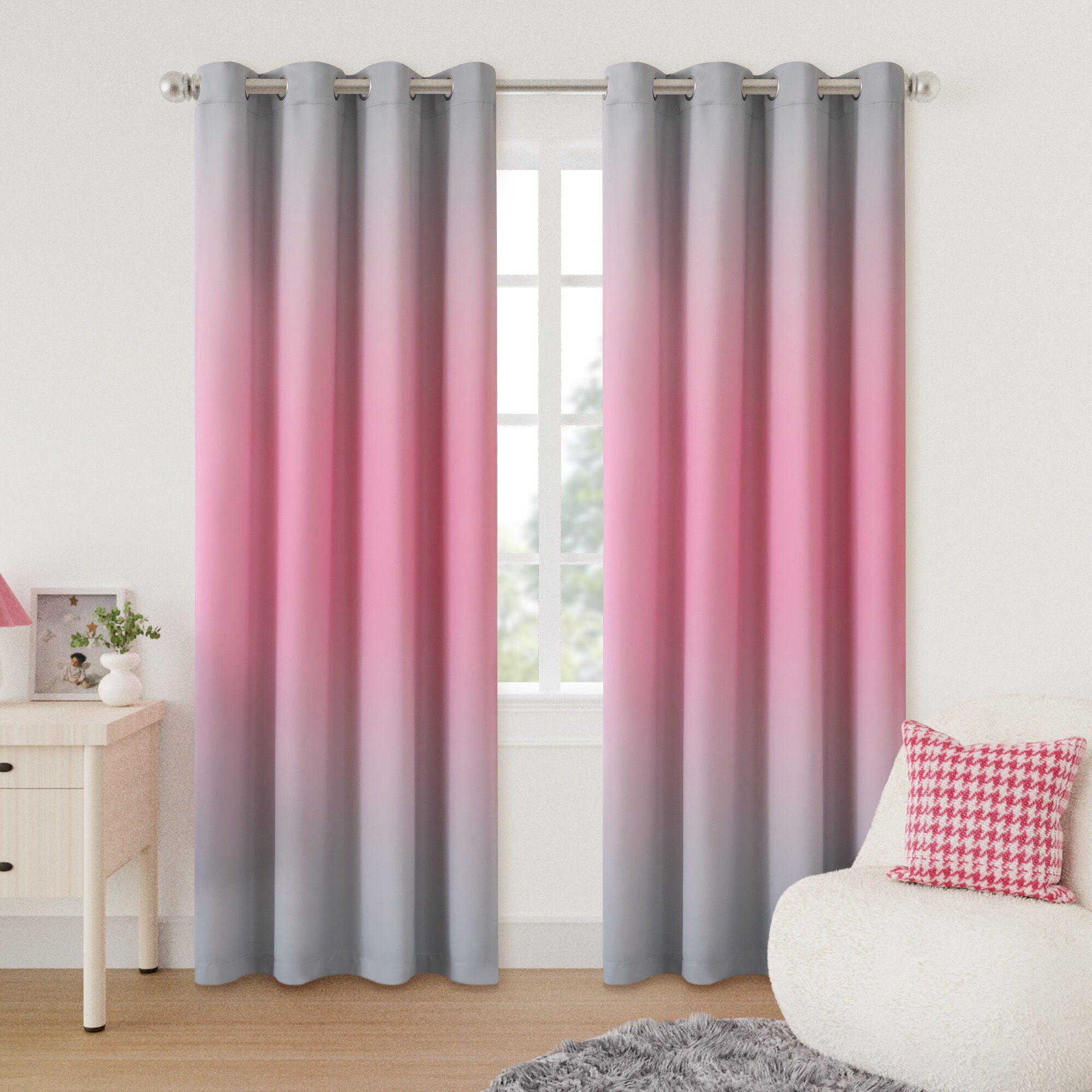 Ombre Room Darkening Grommet Pair, PINK, hi-res image number 0