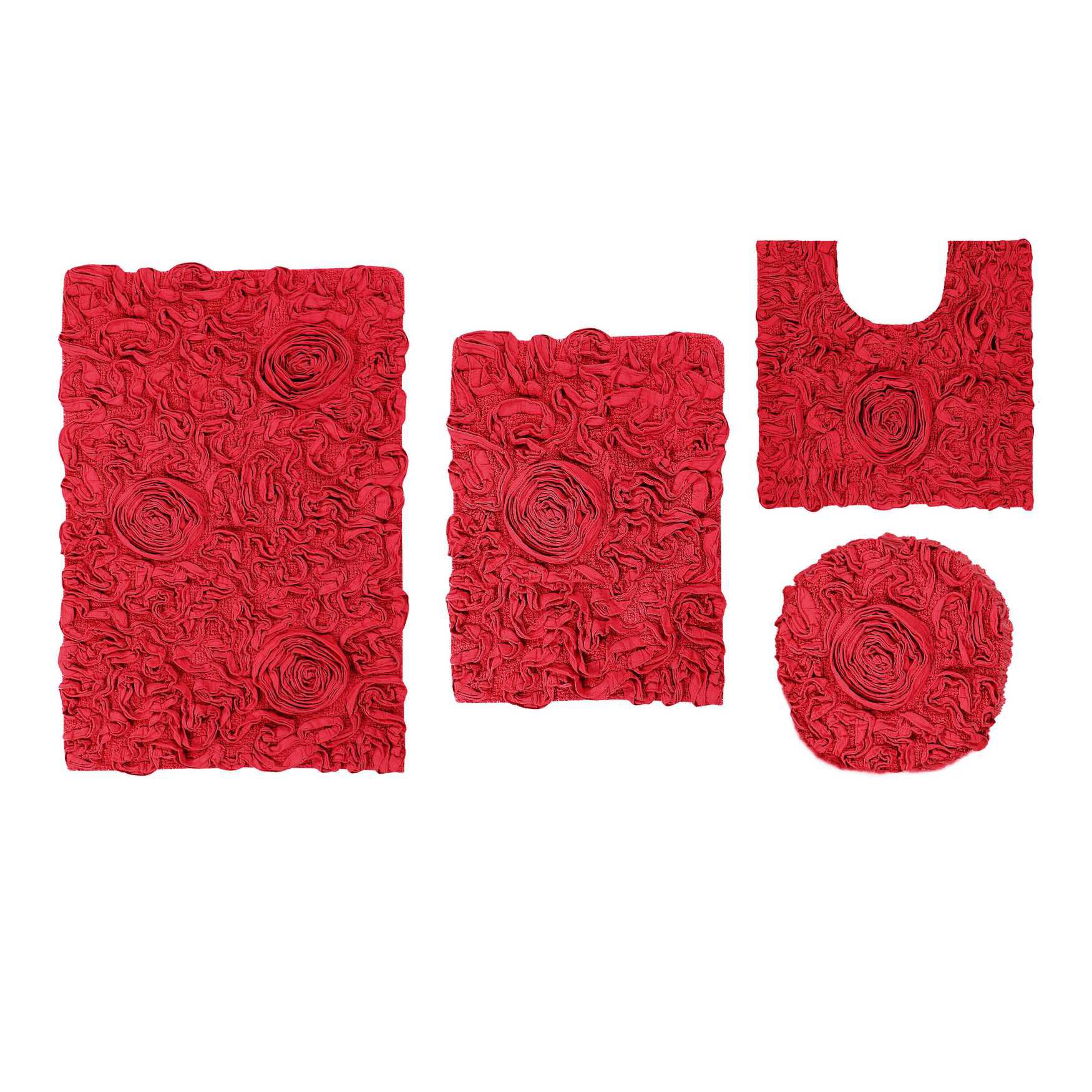 Bell Flower 4 Piece Set Bath Rug Collection, RED, hi-res image number 0