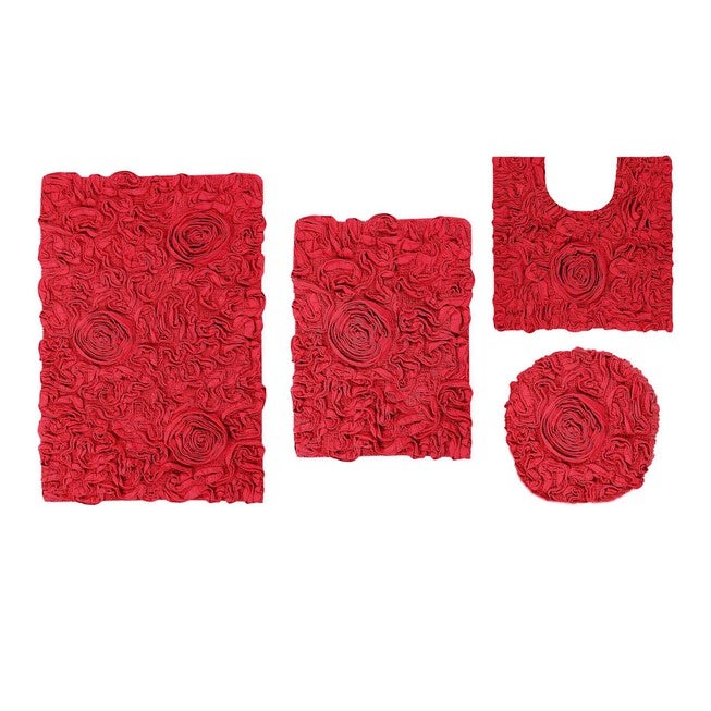Bell Flower 4 Piece Set Bath Rug Collection, RED, hi-res image number 0
