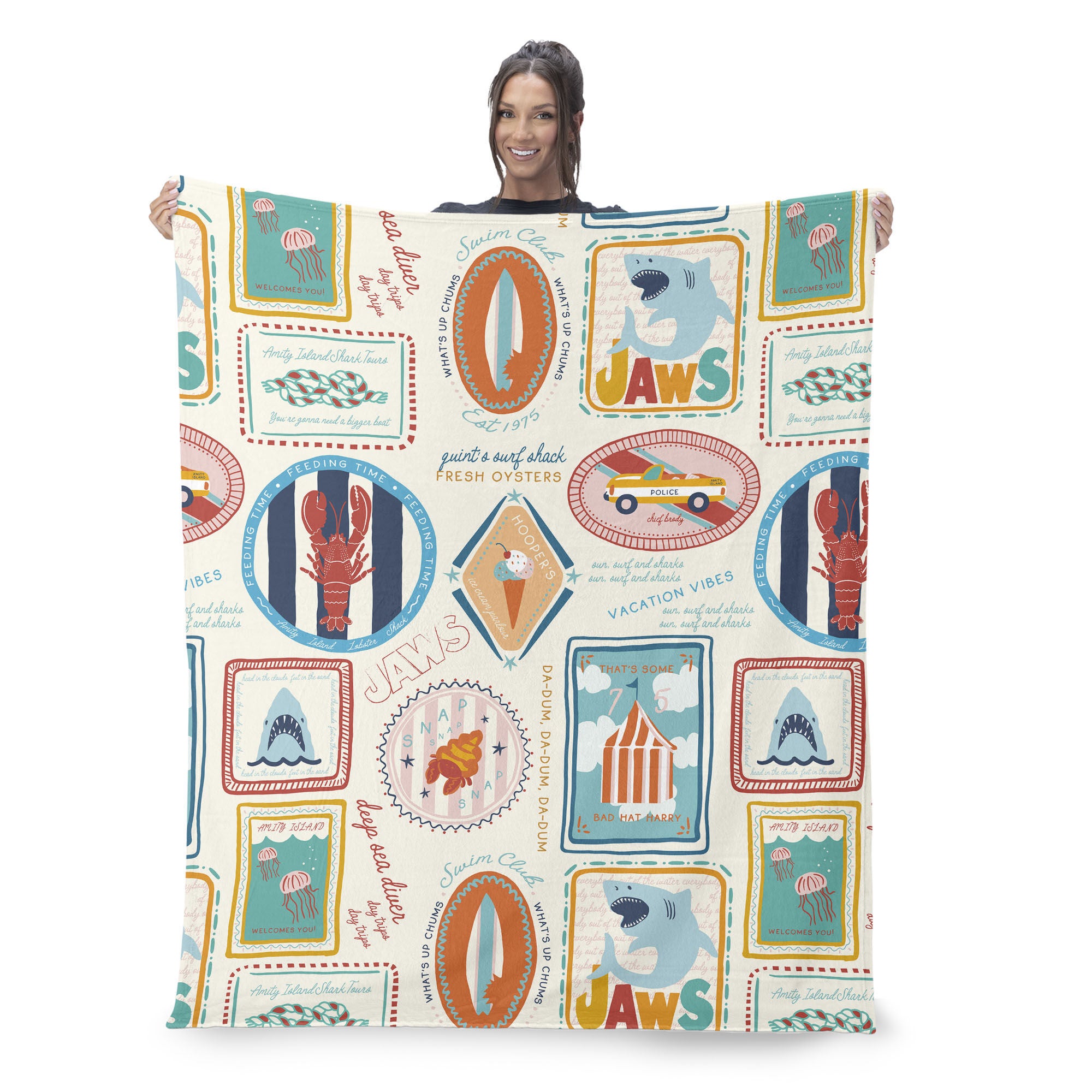 Jaws Jaws Post Stamps Silk Touch Throw Blanket 60x80 inches, BROWN, on-hover image number 1