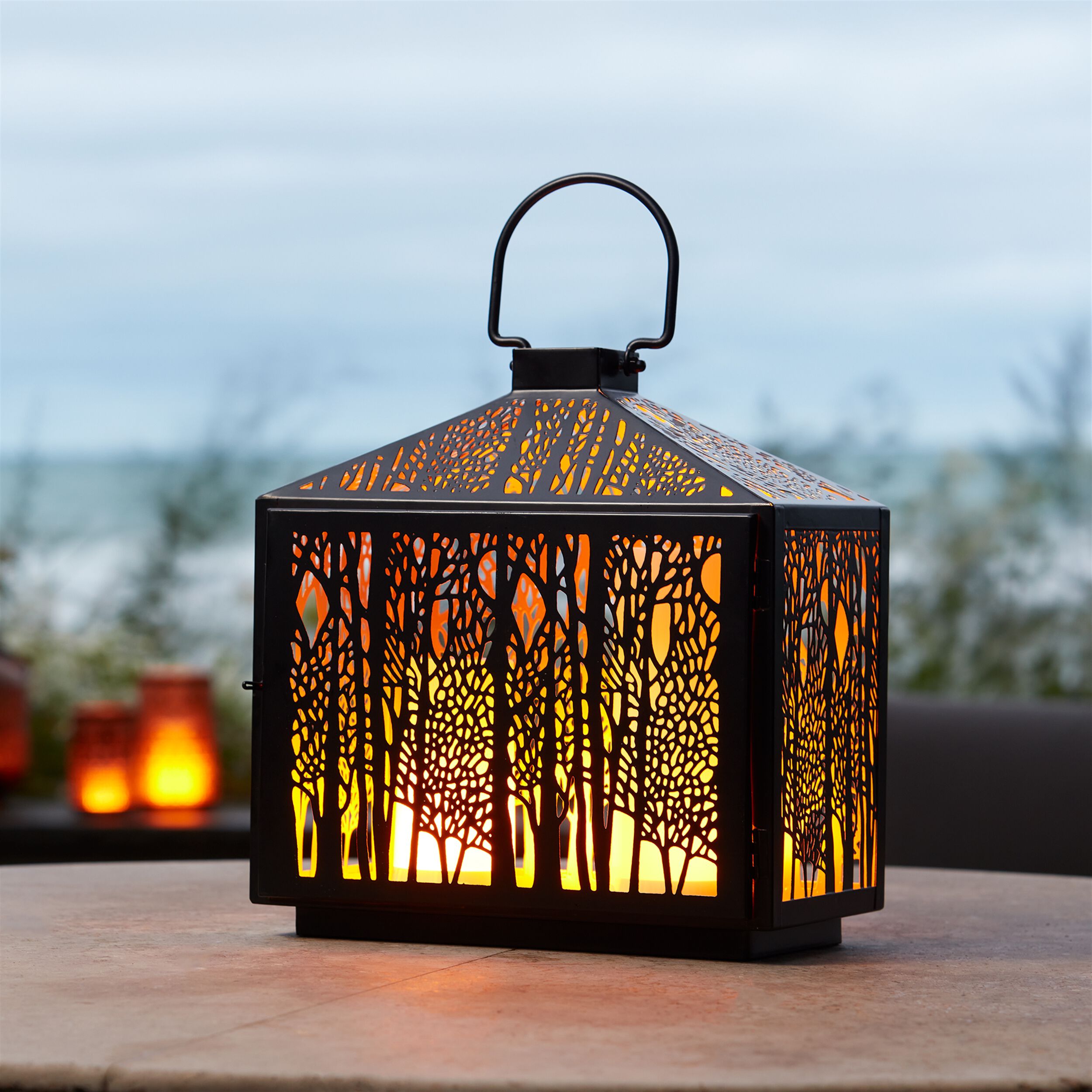 Forest Cut Metal Lantern with Gold Accent 12 inchesH, BLACK/GOLD, alternate image number 2