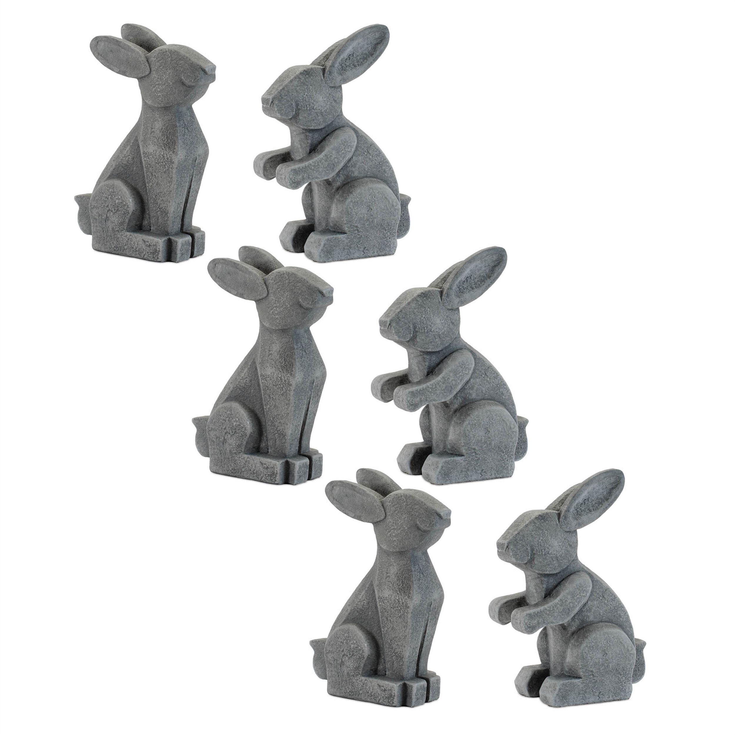 Modern Sitting Bunny Figurine Set of 6, GRAY, alternate image number 3