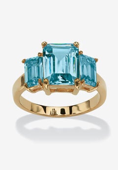 Yellow Gold-Plated Simulated Emerald Cut Birthstone Ring