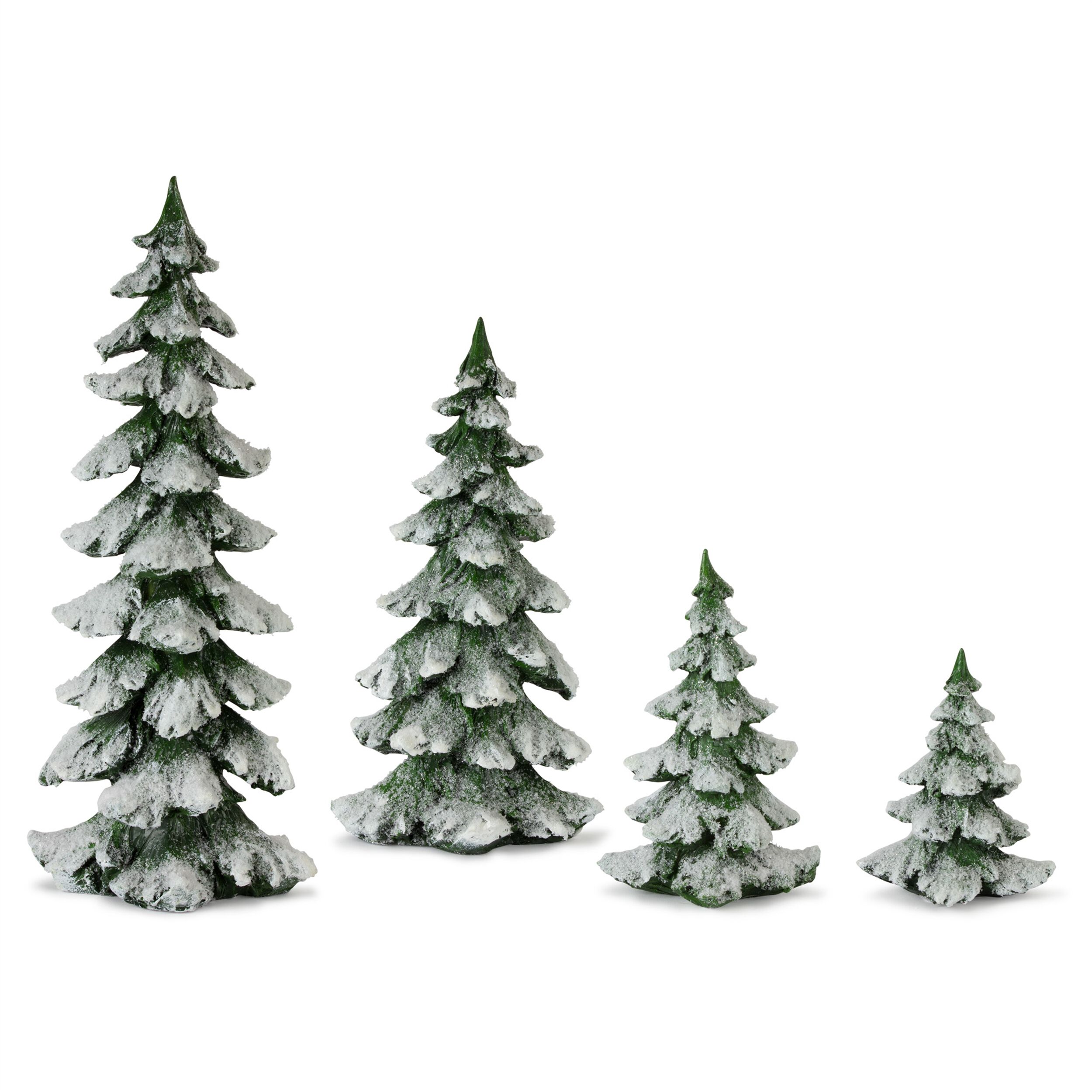 Green Flocked Pine Tree Decor (Set of 4), GREEN WHITE, alternate image number 1