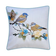 Indoor/Outdoor Embroidered Birds On Floral Branch Decorative Throw Pillow 18X18, Capri Multi