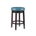 Maya counter stool with dark wooden frame and teal upholstered round seat