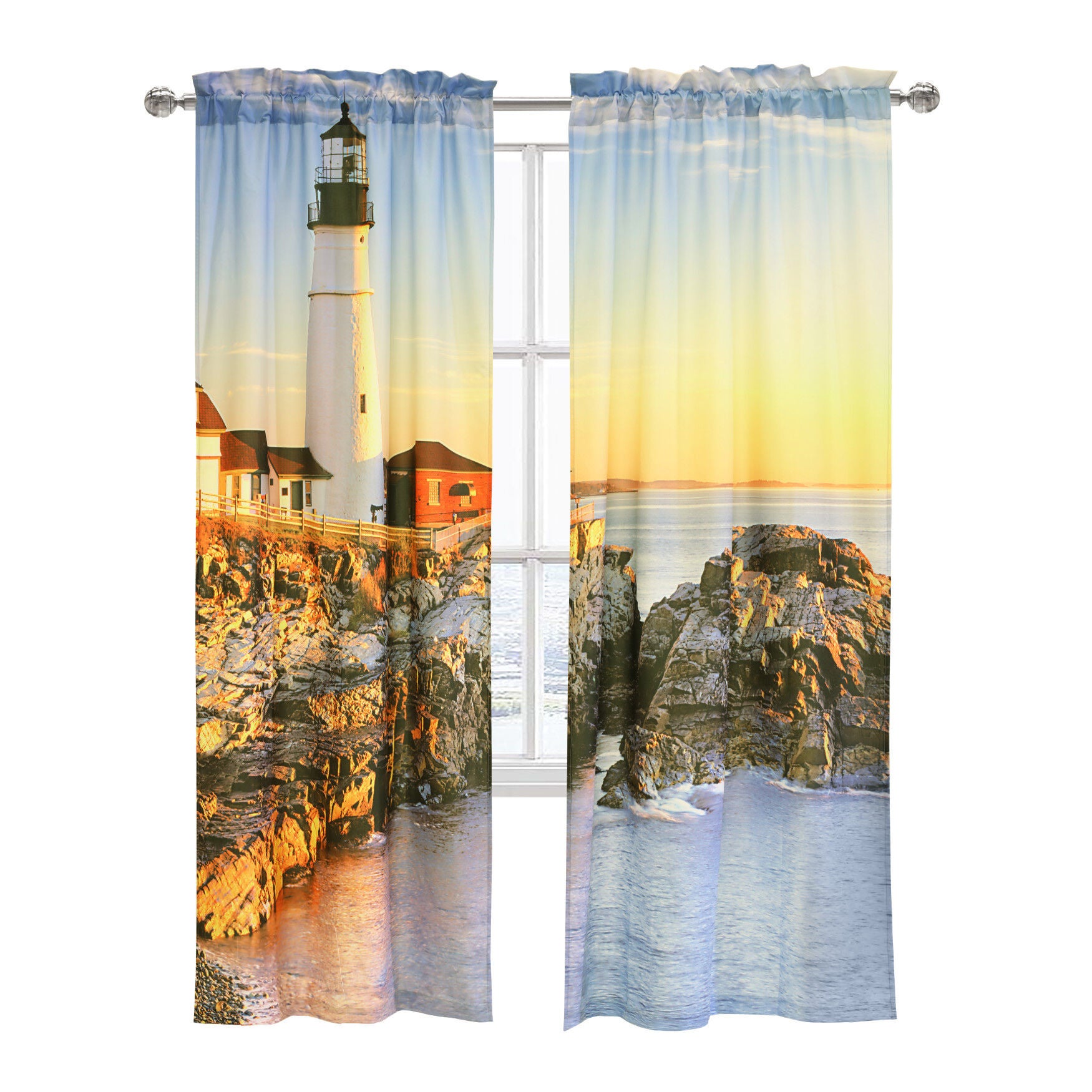 Photo Real Lighthouse Light Filtering Pole Top Curtain Pair, , on-hover image number 1