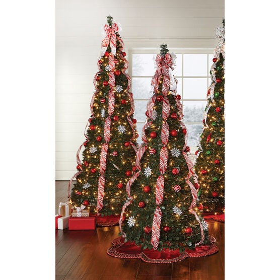 Fully Decorated Pre-Lit 6-Ft. Pop-Up Christmas Tree, RED WHITE, hi-res image number null