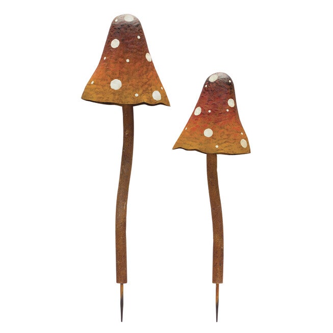 Iron Metal Mushroom Garden Stake (Set Of 2), BROWN, hi-res image number 0