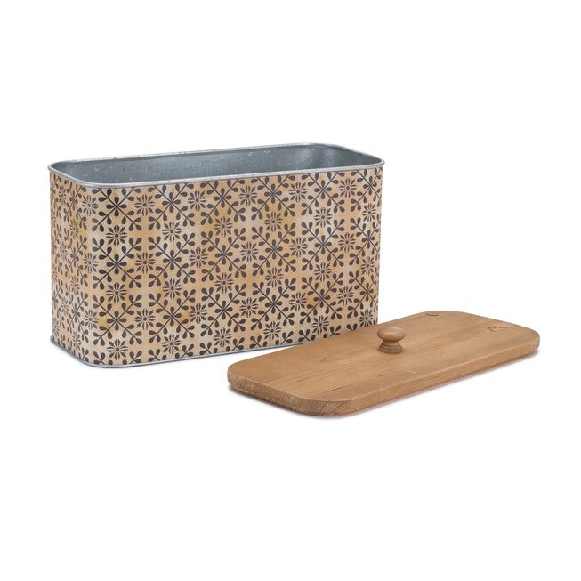 Geometric Canister with Natural Wood Lid 11 inchesL, BLACK/BEIGE, alternate image number null
