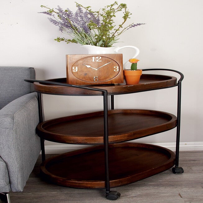 Brown Pine and Metal Traditional Bar Cart, 30x25x16, , alternate image number 6