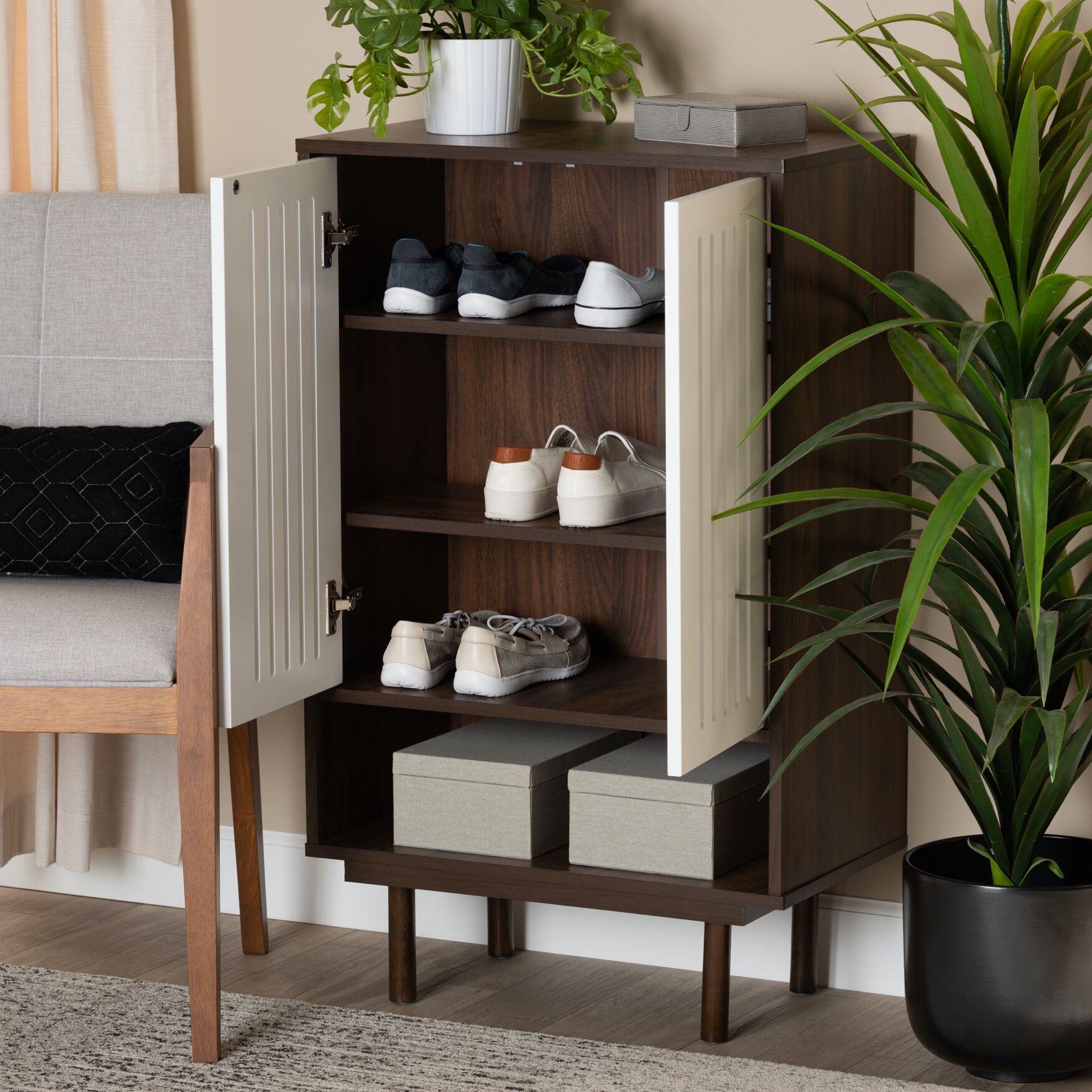 Meike Wood 2-Door Shoe Cabinet Furniture, , alternate image number 7