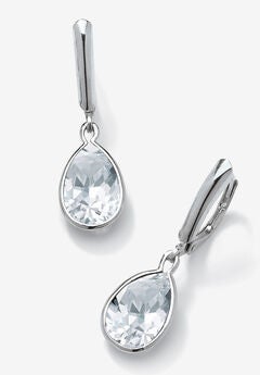 Sterling Silver Drop Earrings Pear Cut Simulated Birthstones