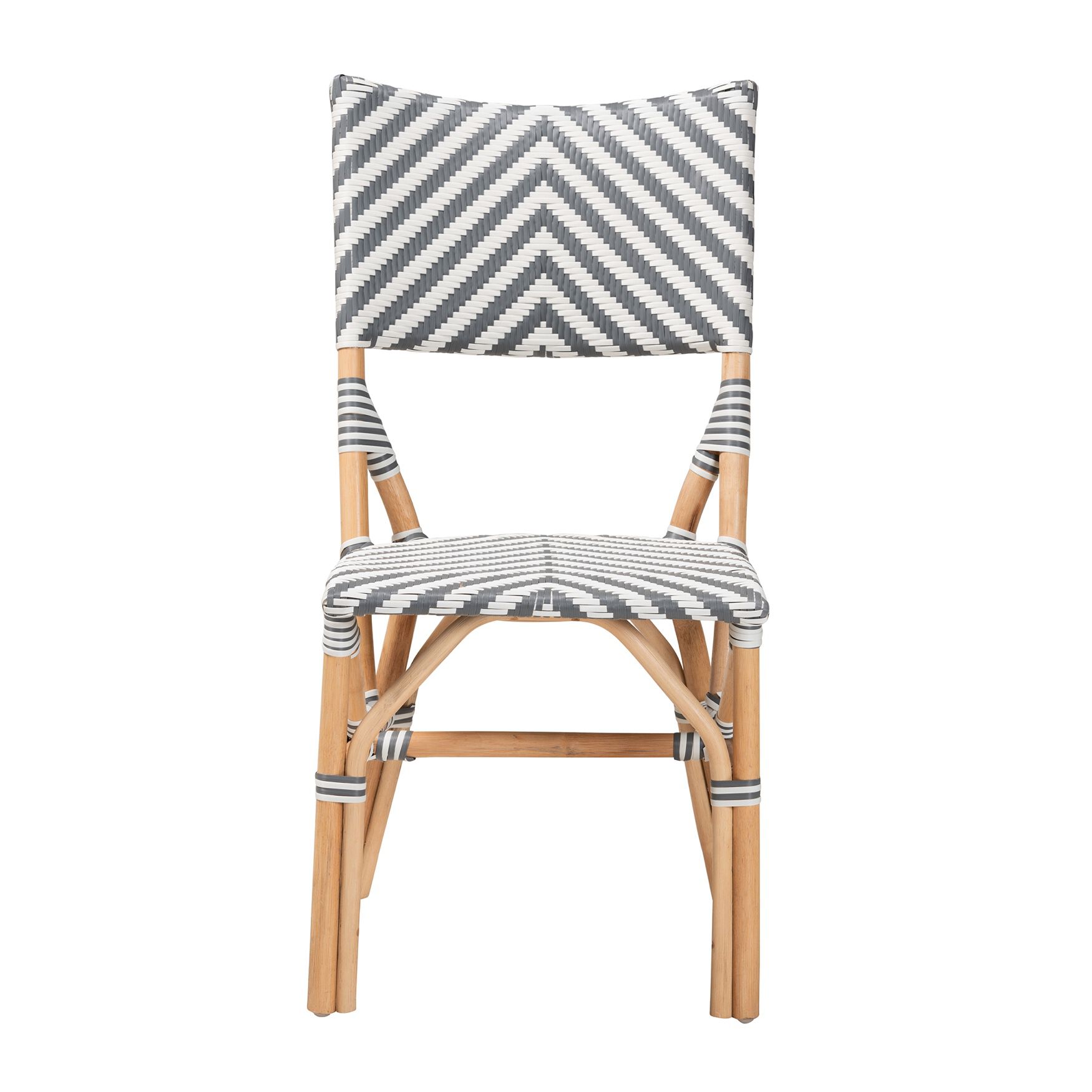 Shai Modern French Grey And White Weaving And Natural Rattan Bistro Chair, , on-hover image number 1