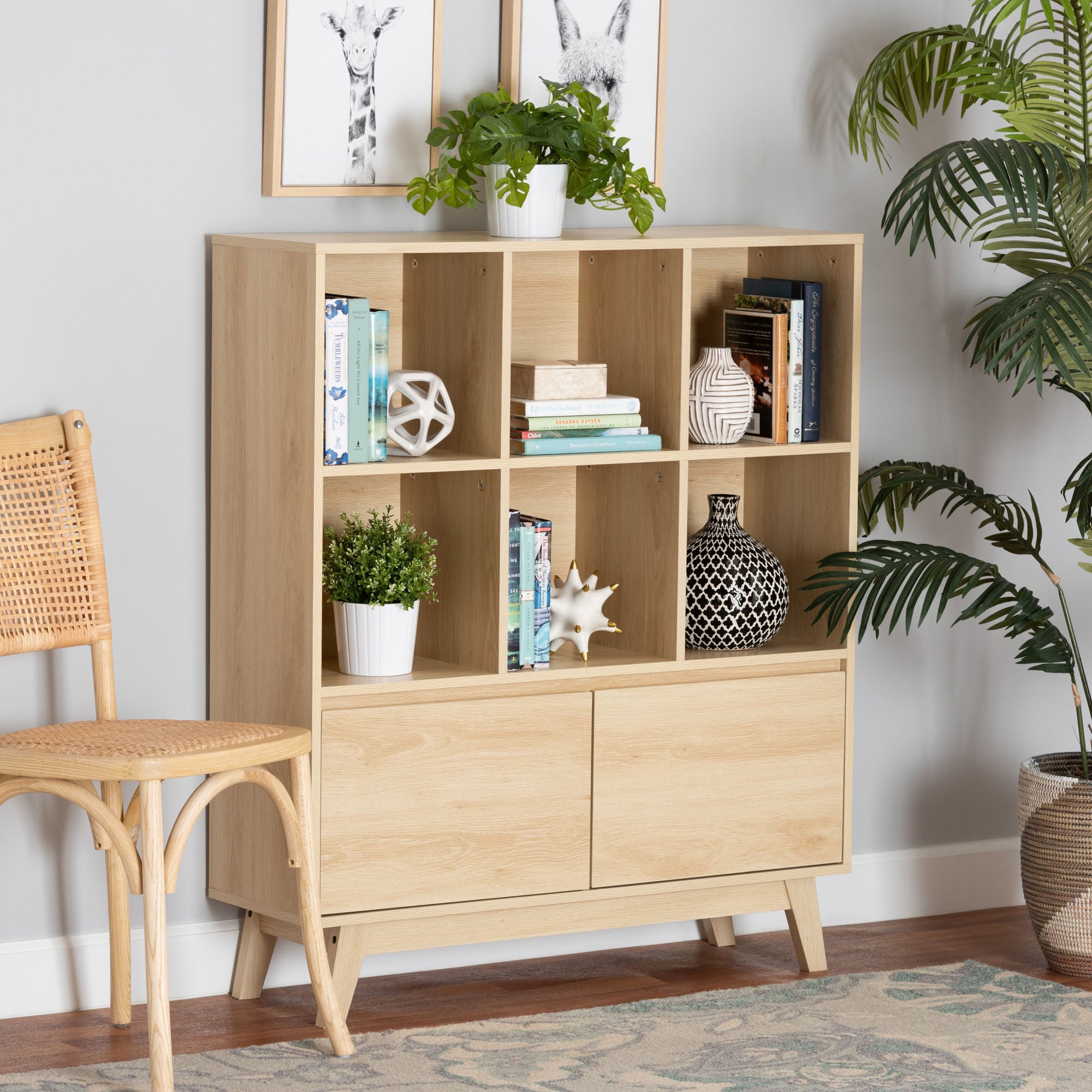 Danina Japandi Oak Brown Finished Wood Bookshelf, OAK BROWN, hi-res image number 0