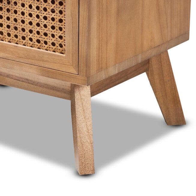 Baden Mid-Century Modern Walnut Brown Finished Wood 2-Drawer Nightstand With Rattan, , alternate image number null