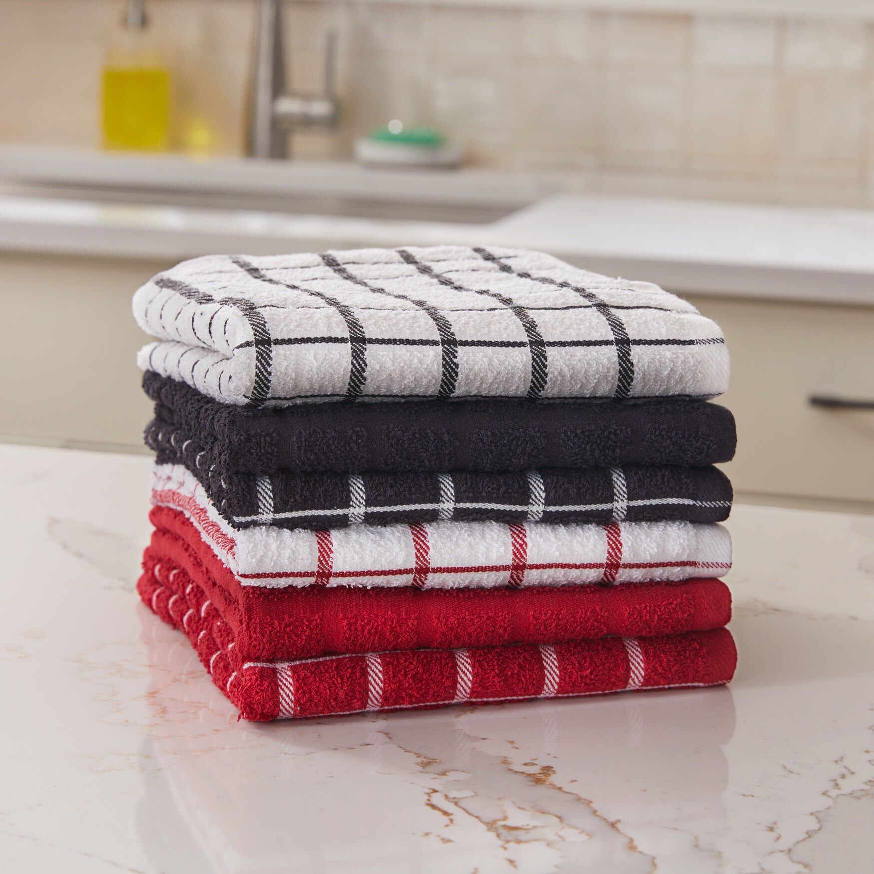 Set of 6 Kitchen Towels, BLACK, hi-res image number 0
