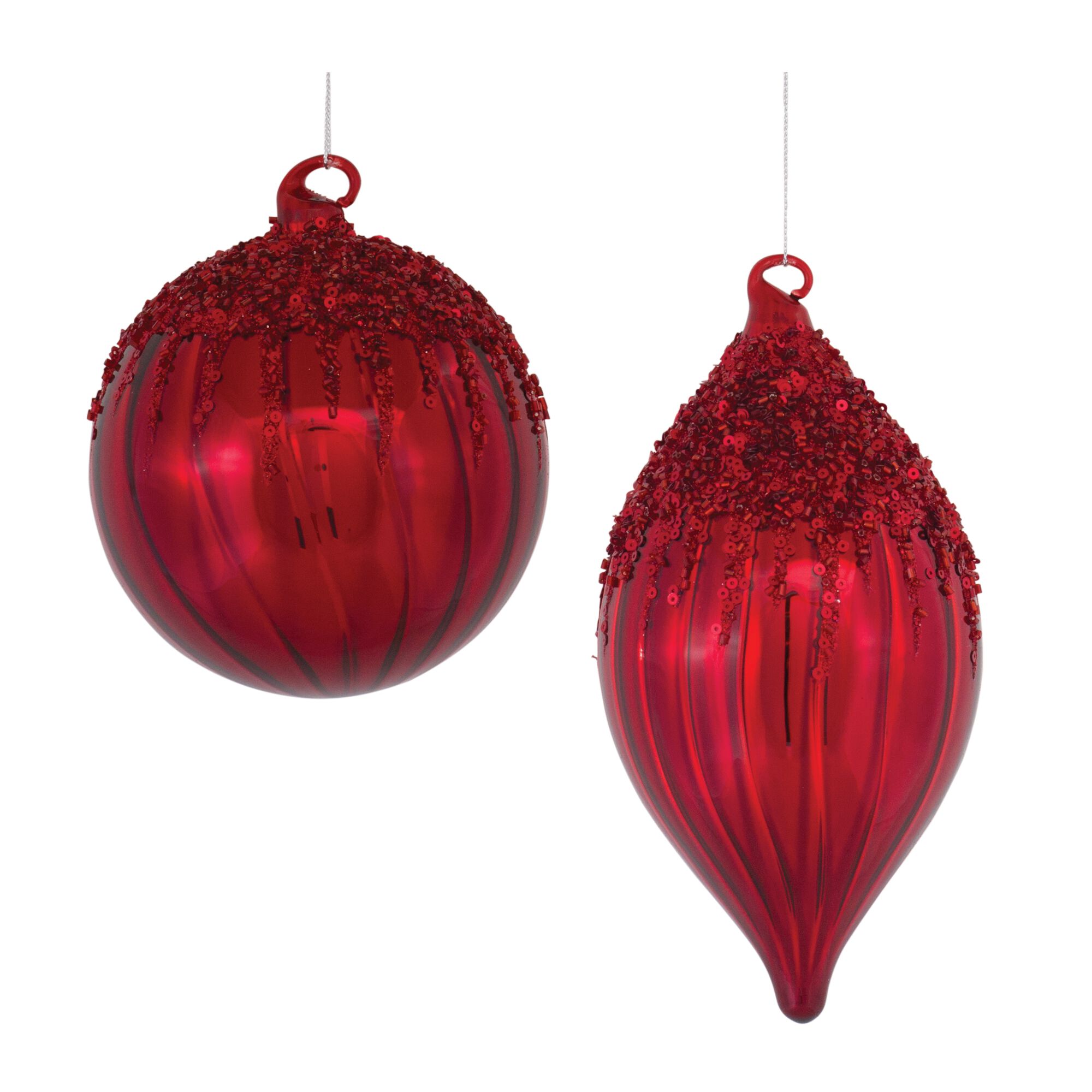 Sequined Glass Ornament (Set of 4), RED, hi-res image number 0