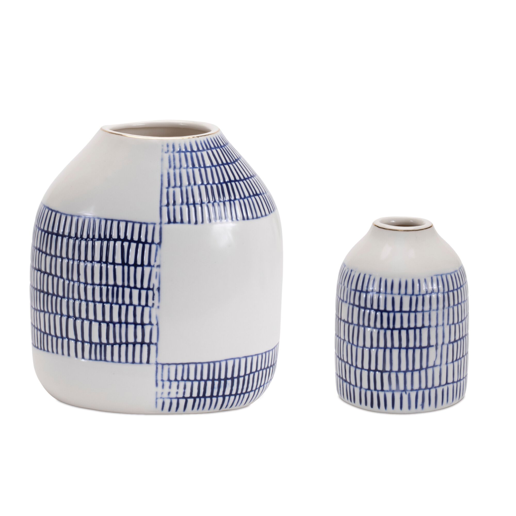 Etched Ceramic Bud Vase (Set of 2), WHITE/BLUE, hi-res image number 0