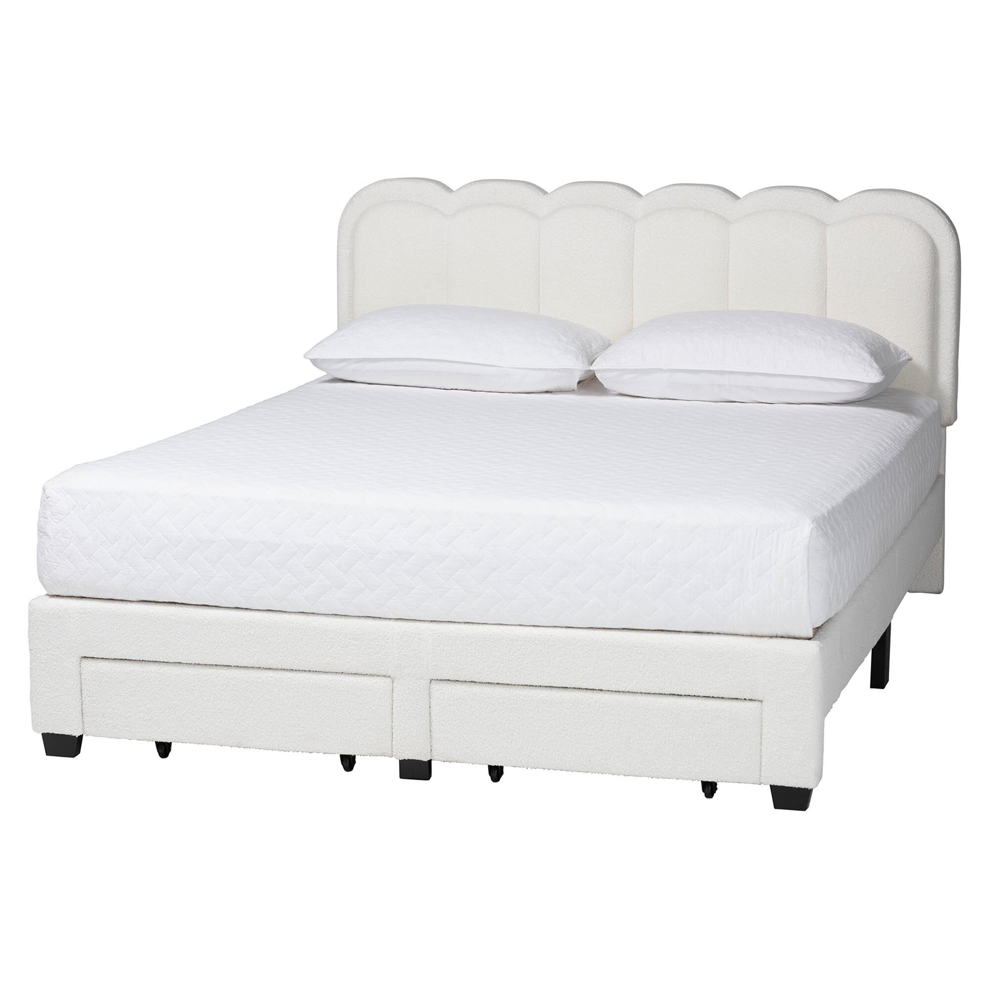 Caradonna Cream Teddy-Bear Fabric Bed with Storage, CREAM, alternate image number 1