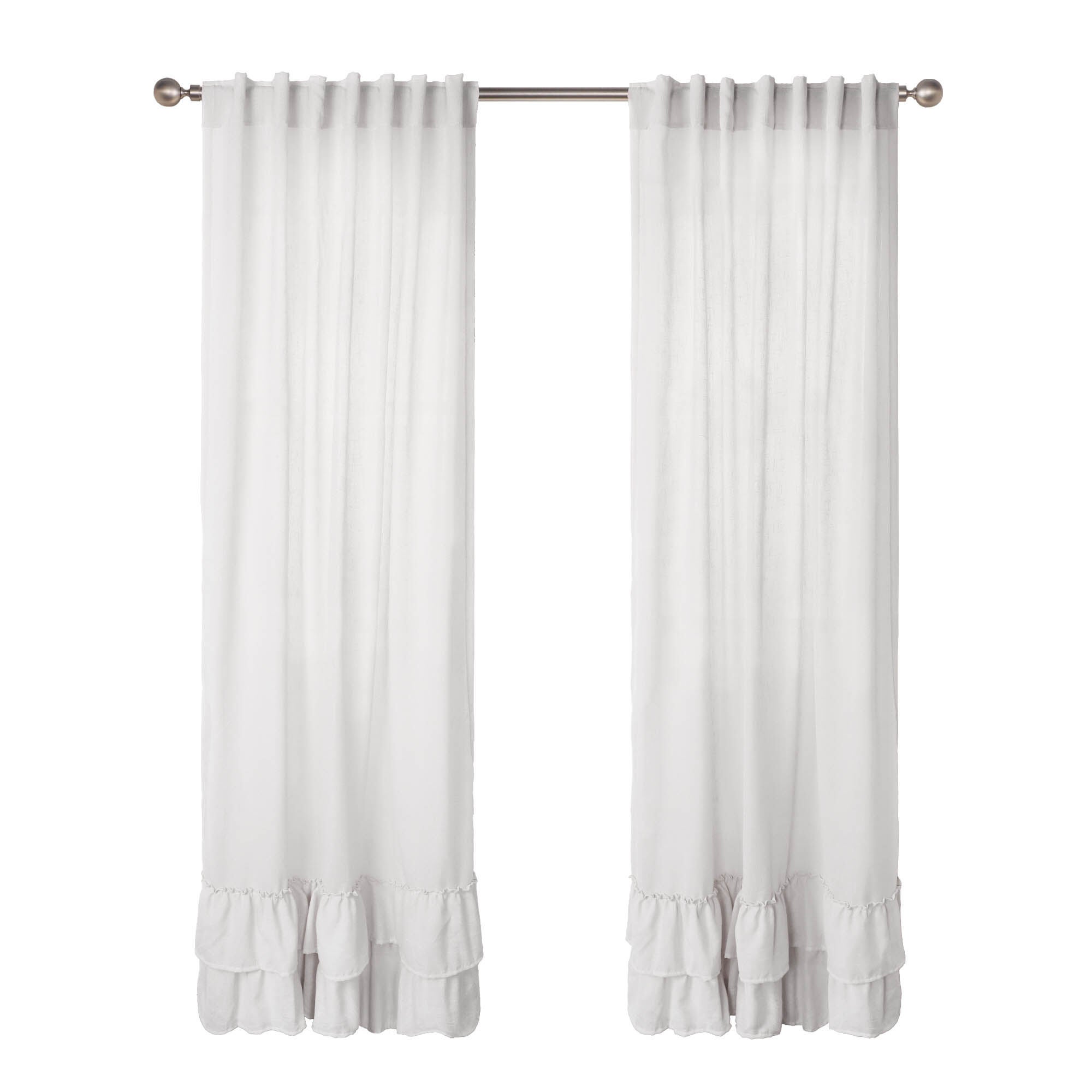 Linen Texture Double Ruffle Back Tab Curtain Pair, WHITE, alternate image number 6
