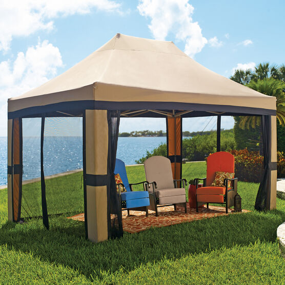 Oversized 10' x 15' Instant Pop Up Gazebo With Screen, TAUPE, hi-res image number null