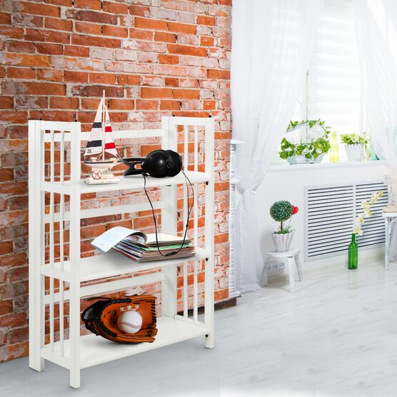 3-Shelf Folding Stackable Bookcase 27.5" Wide-White, , alternate image number null