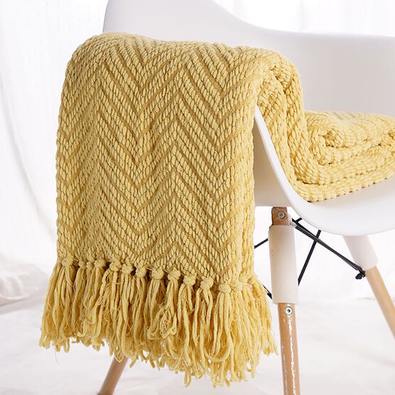 Battilo Home Boon Knitted Tweed Throw Couch Cover Blanket, YELLOW, hi-res image number null