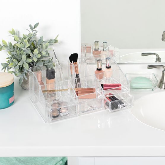 Clearly Chic Makeup Cosmetic Jewelry Organizer Display Box 8 Comp With 3 Drawers, , alternate image number null