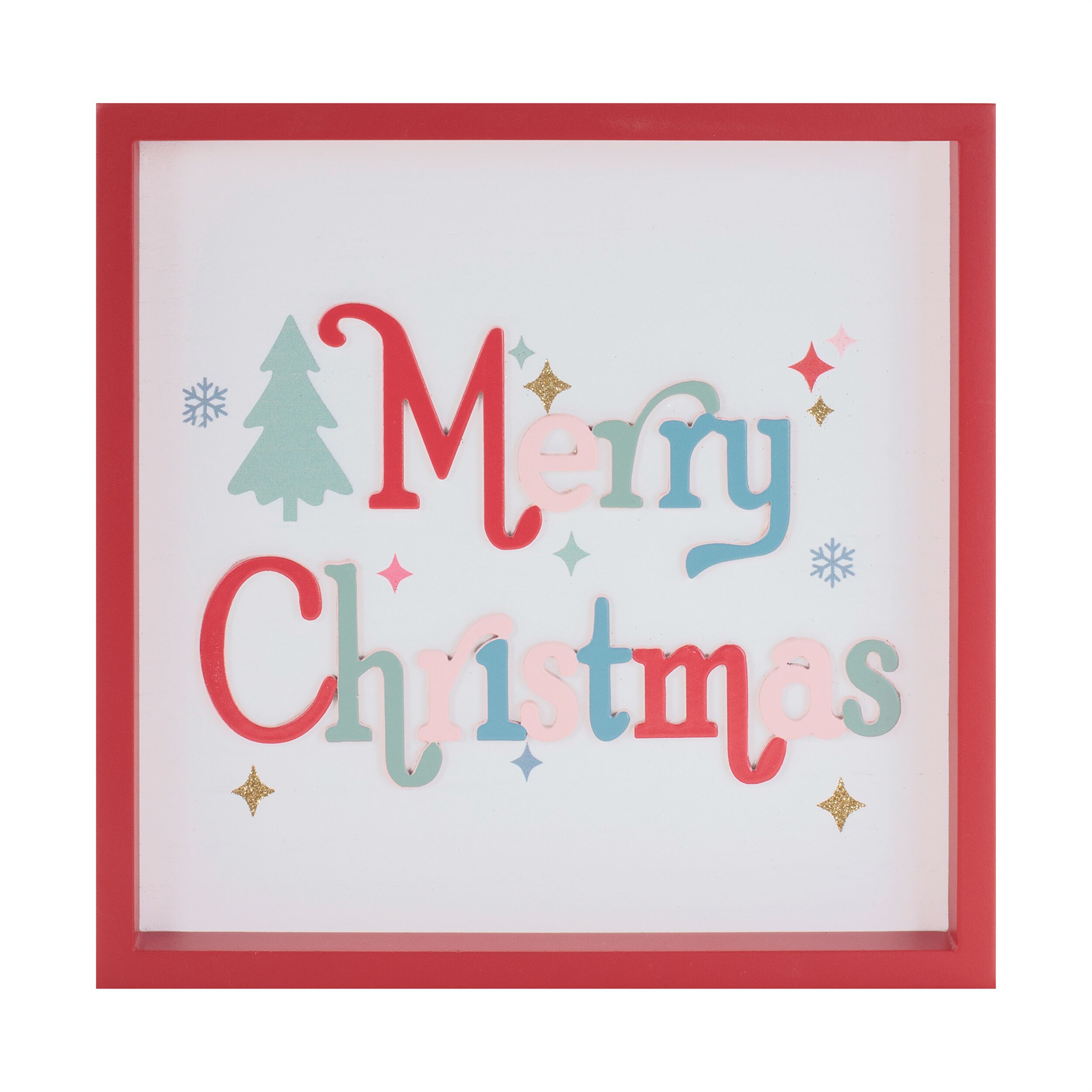 Merry Christmas Square Block Sign 7.75 inchesSQ, RED WHITE, hi-res image number 0