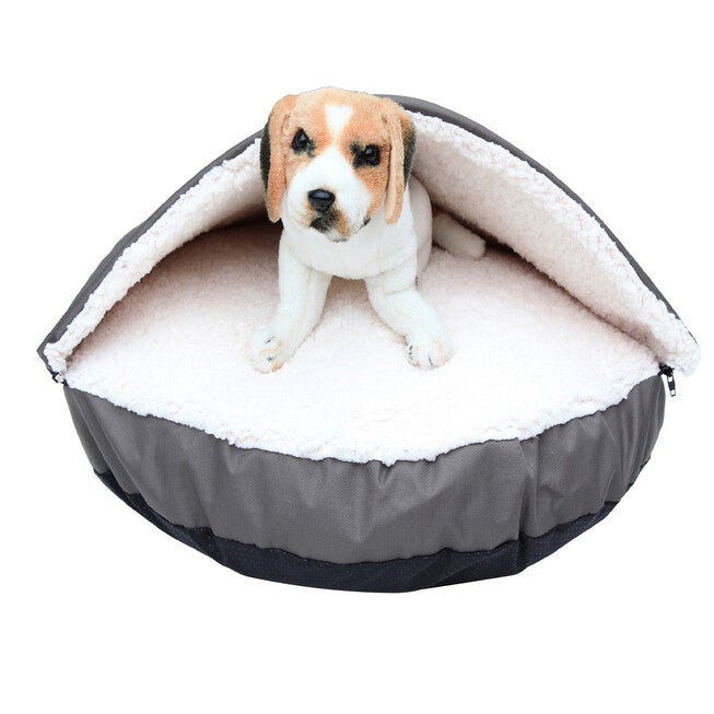 Happycare Tex Durable Oxford to Sherpa Pet Cave and Round Pet Bed, 25 inches, with Removable top and Insert,Gray, GRAY, hi-res image number null