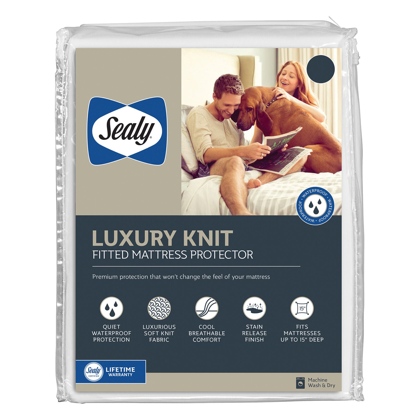 Waterproof Sealy Luxury Knit Mattress Protector, White Catherines