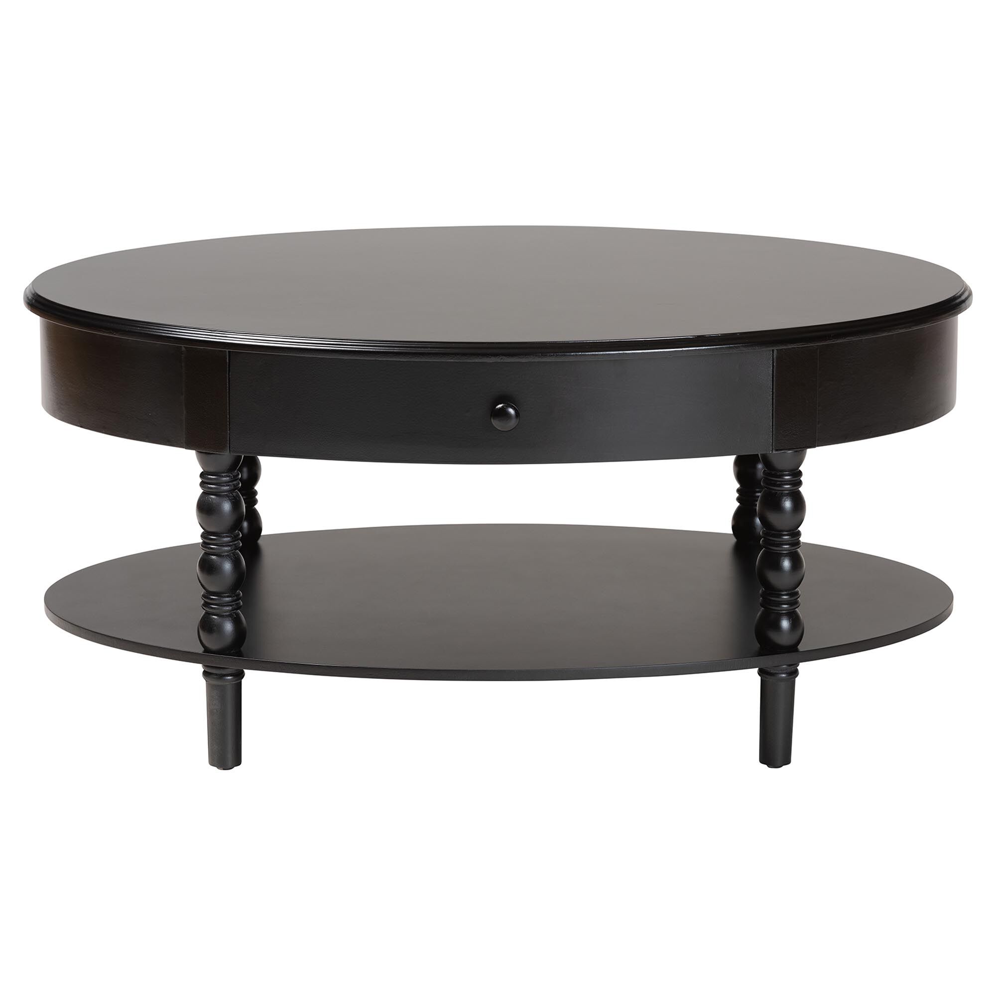 Malinda Classic Black Wood 1-Drawer Coffee Table with Spindle Legs, BLACK, alternate image number 3