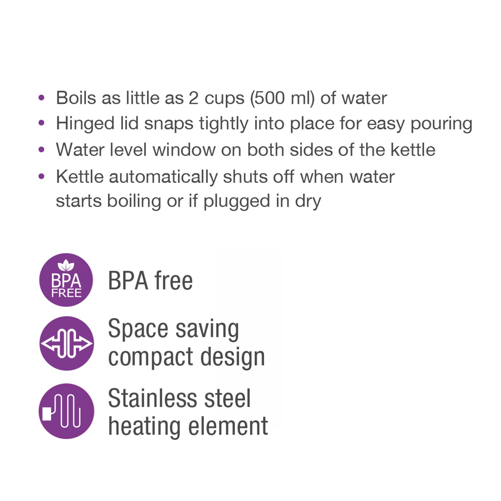 Compact Space Saving Cordless Jug Kettle 1 L/Qt - Black, , alternate image number 3