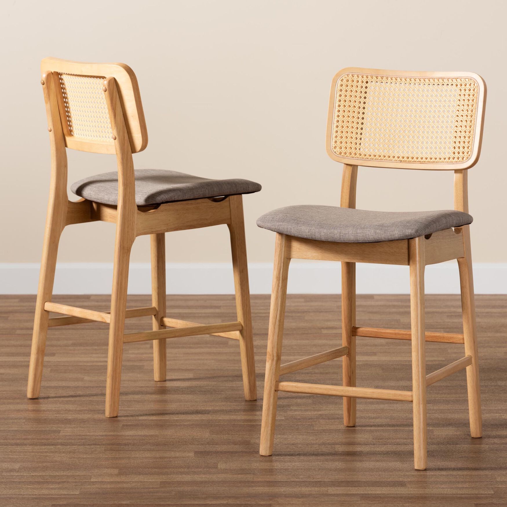 Dannon Mid-Century Modern Grey Fabric And Walnut Brown Finished Wood 2-Piece Counter Stool Set, , alternate image number 13