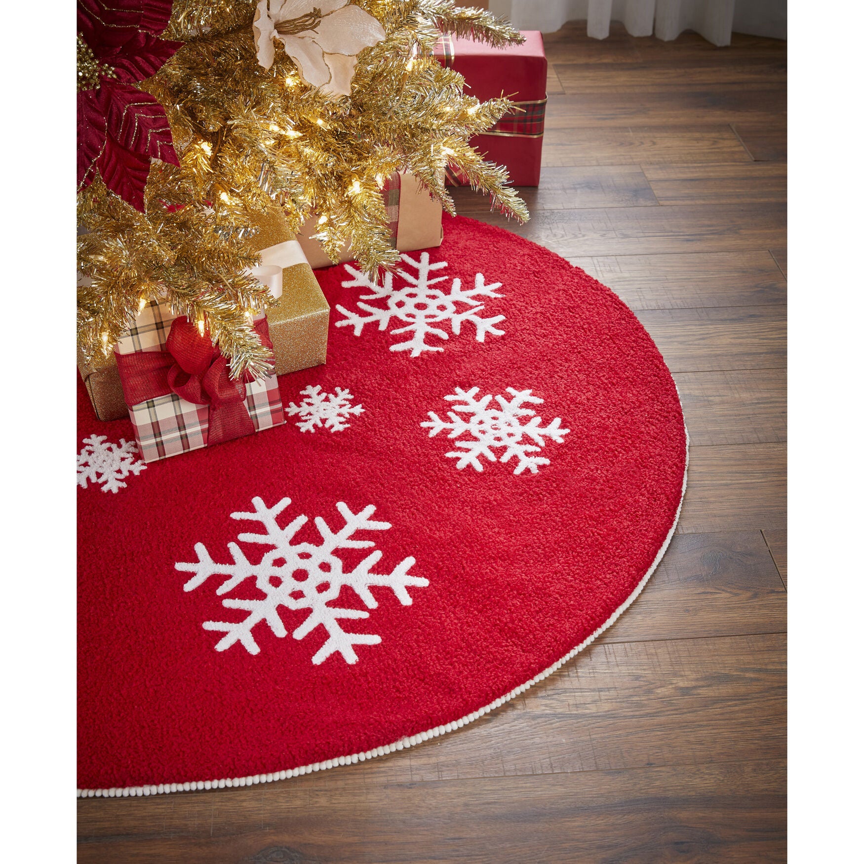 Festive 48" Faux Tree Skirt Holly or Snowflake, Snowflake Catherines