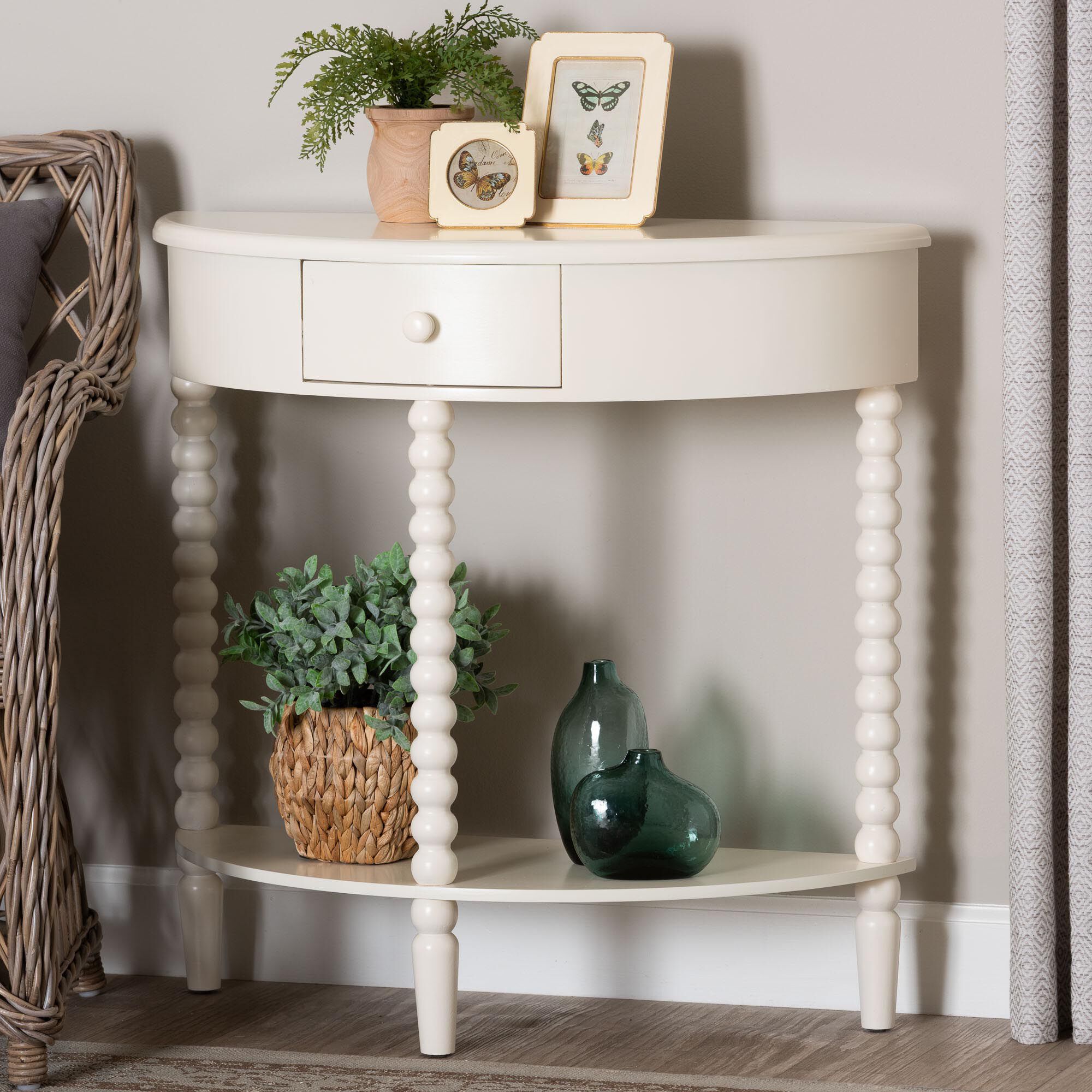 Raynera Bobbin-Leg Demilune Console Table, WHITE, hi-res image number 0