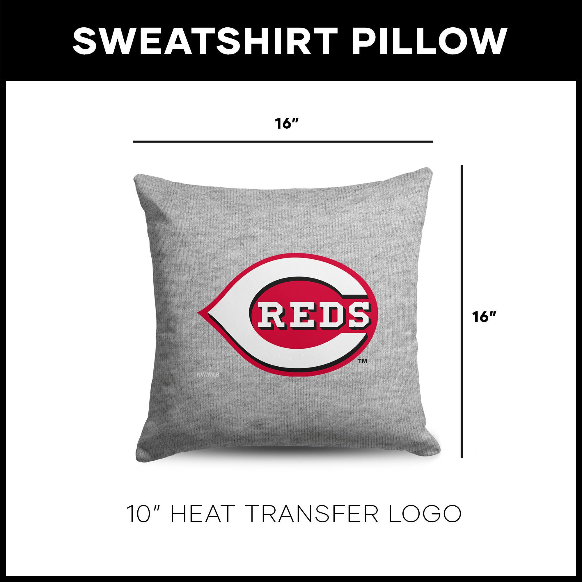 Cincinnati Reds MLB Primary Sweatshirt PIllow 16 Inches, GRAY, alternate image number 4