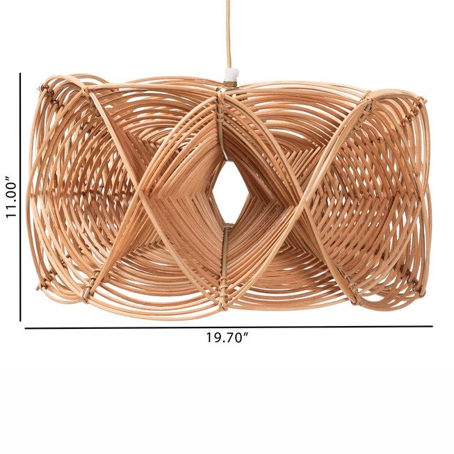 Jeneth Natural Rattan Pendant Lampshade - Coastal Boho Ceiling Light Cover with Handcrafted Geometric Design, BROWN, alternate image number null