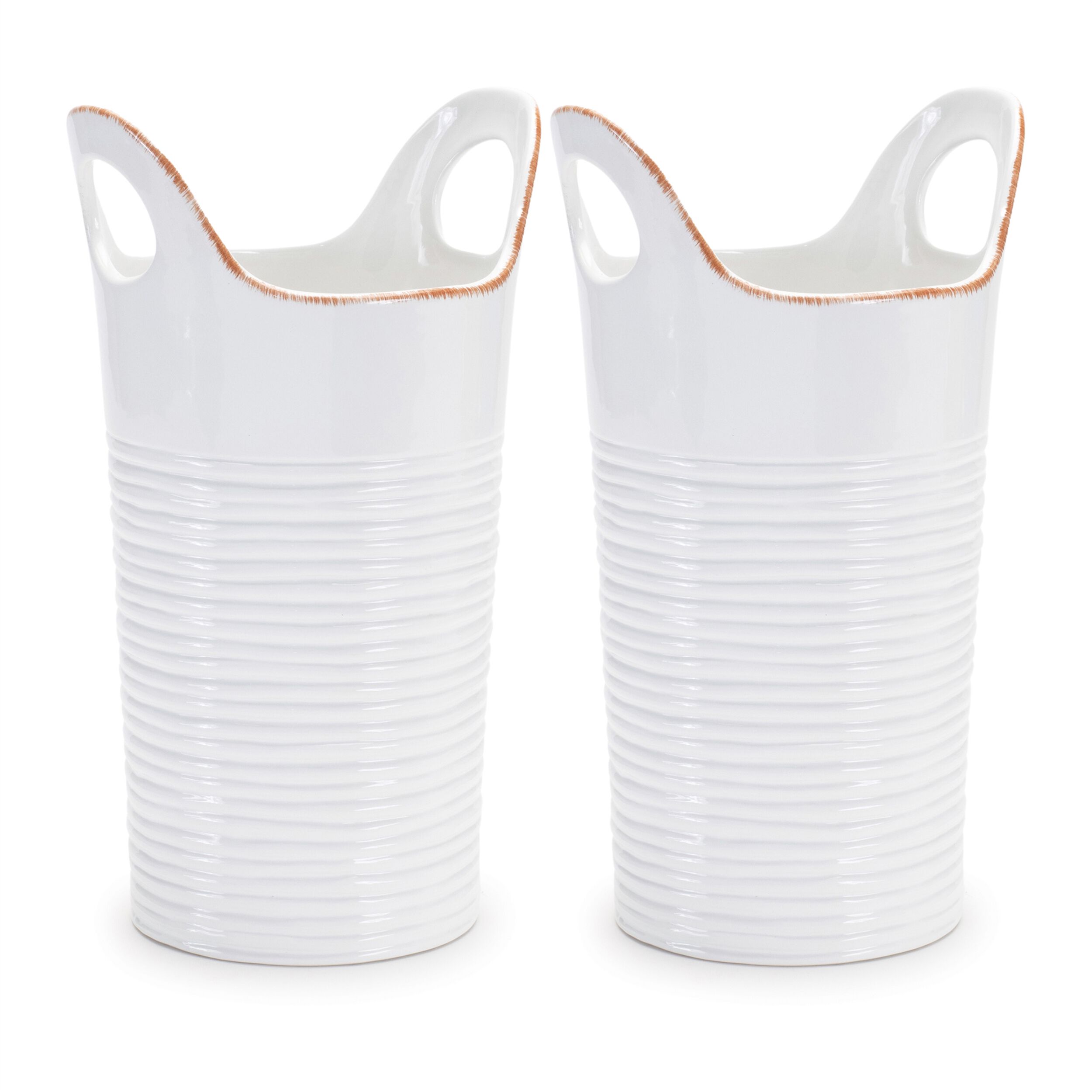 Ceramic Bucket Vase (Set of 2), WHITE/BEIGE, alternate image number 1