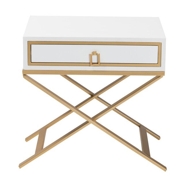 Lilibet Modern Glam And Luxe Black Finished Wood And Gold Metal 1-Drawer End Table, , alternate image number 1