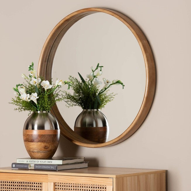 Tazara Japandi Natural Round Accent Wall Mirror, NATURAL BROWN, hi-res image number 0