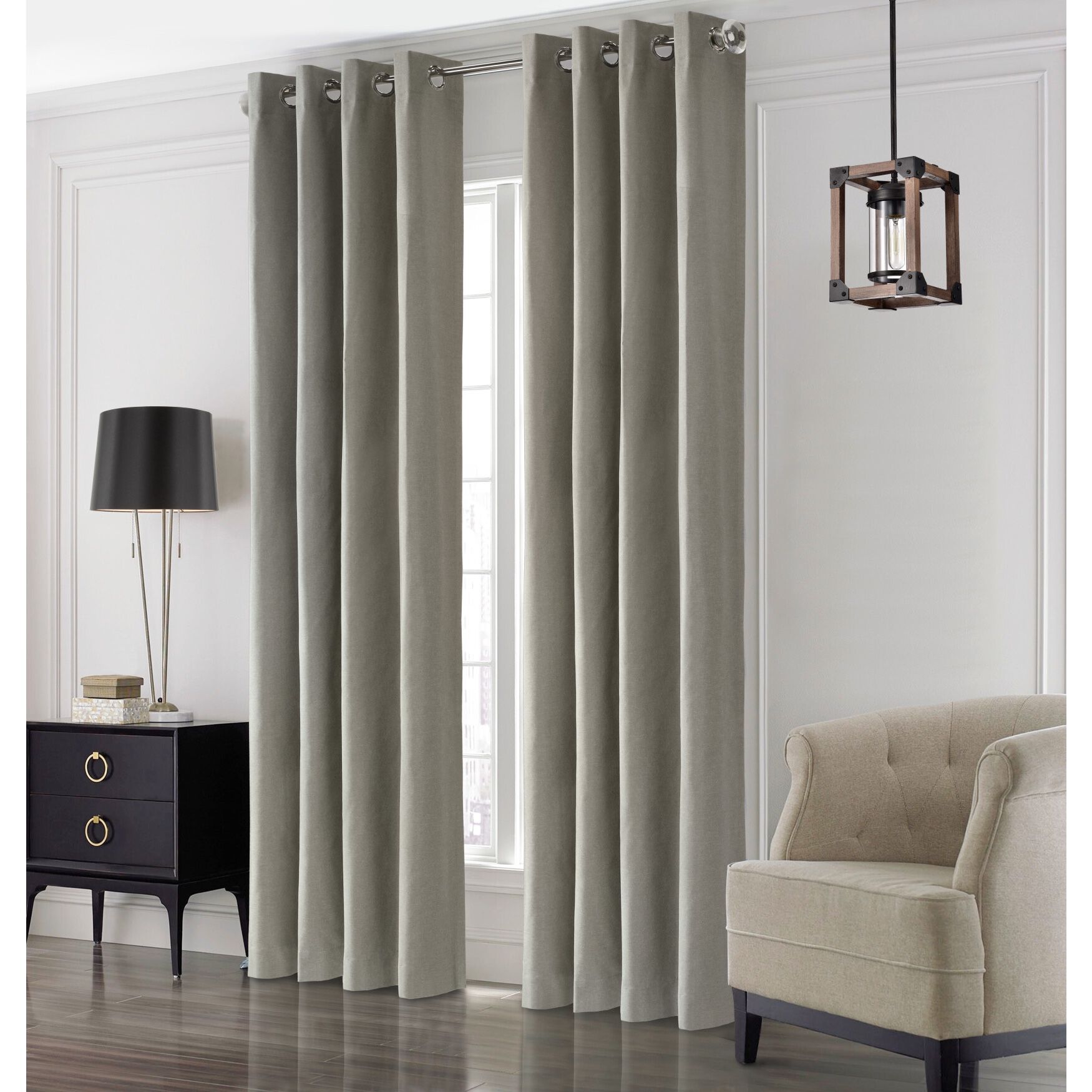 Edison Blackout Grommet Curtain Panel, LIGHT GREY, hi-res image number 0