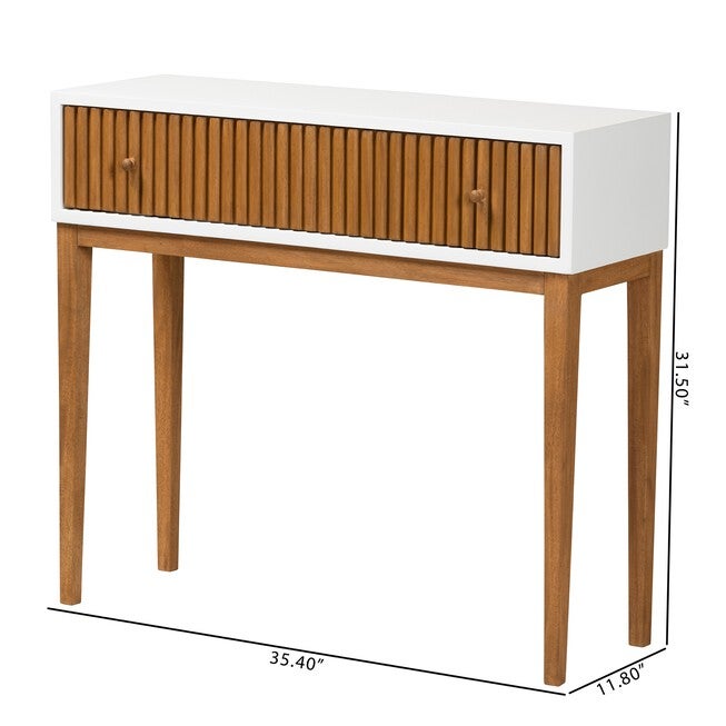 Odile Mid-Century Modern Two-Tone Natural Brown And White Bayur Wood 1-Drawer Console Table, , alternate image number null