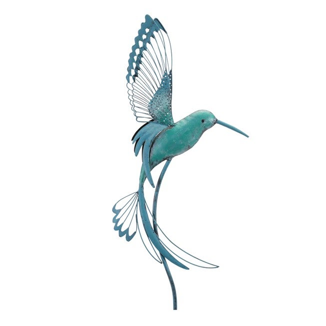 Iron Metal Hummingbird Garden Stake (Set of 2), BLUE/GREEN, alternate image number null