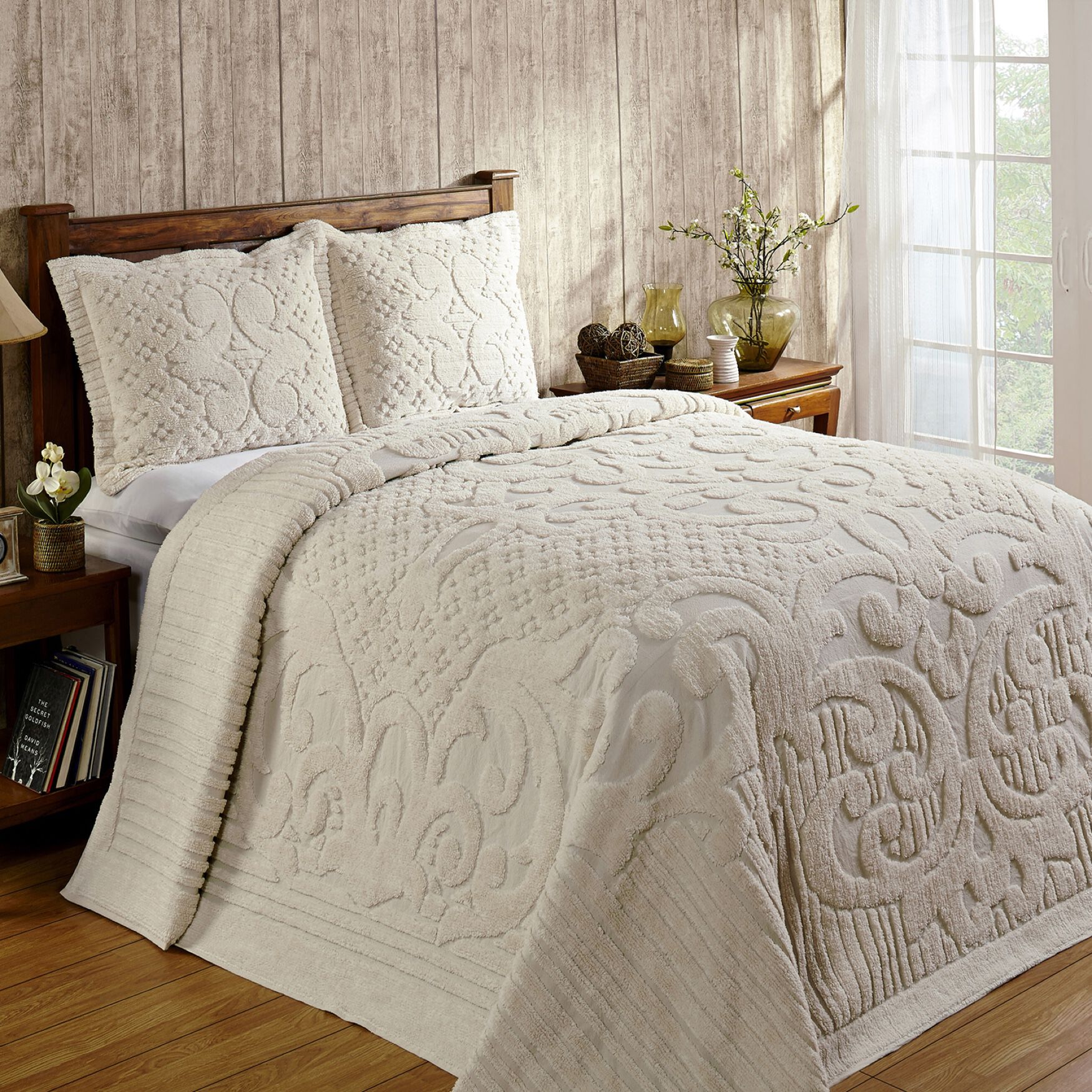 Ashton Collection Tufted Chenille Bedspread , IVORY, hi-res image number 0