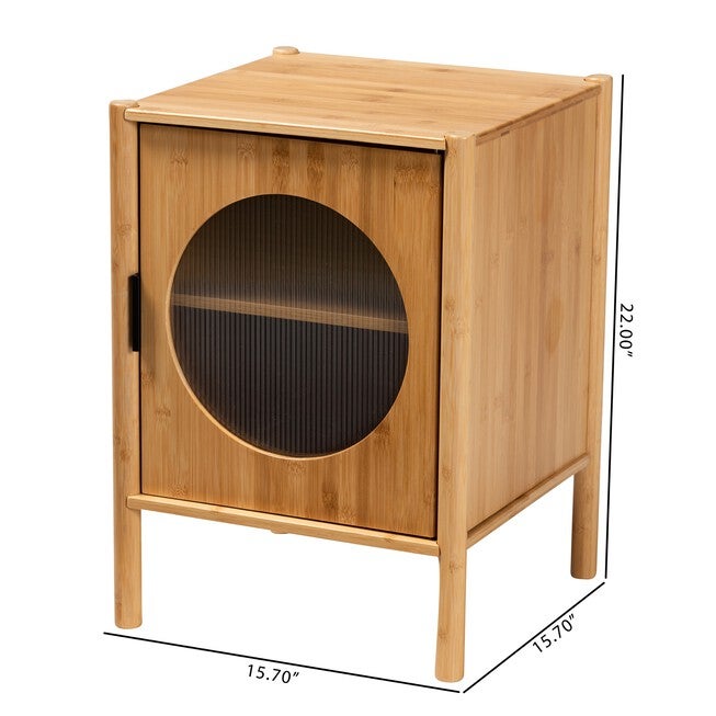 Naresh Mid-Century Modern Transitional Natural Brown Bamboo Wood 1-Door End Table, , alternate image number null