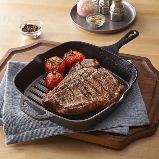 10"Sq. Cast Iron Grill Pan, BLACK, hi-res image number null